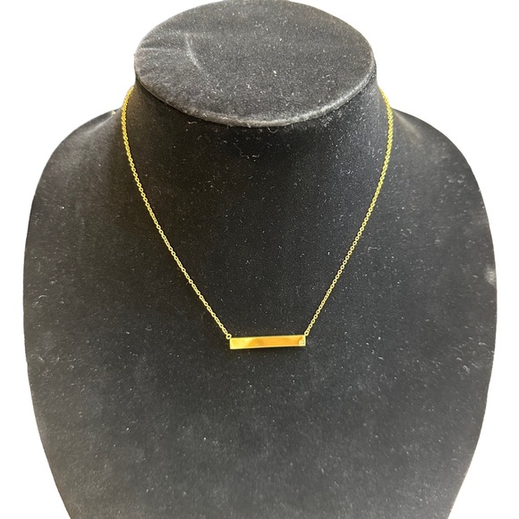 Simple Rectangle Cubic Zirconia Solid 925 Sterling Silver Necklace Gold - Picture 2 of 9